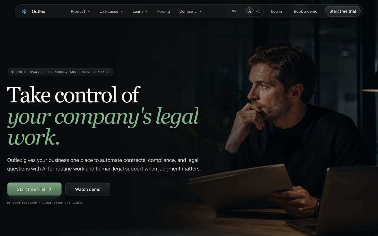 Screenshot of the Outlex website