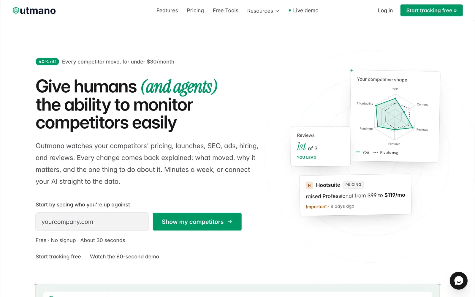 Screenshot of the Outmano website