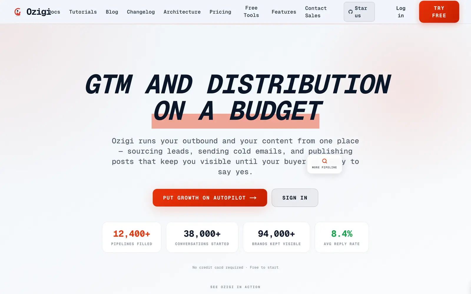 Screenshot of the Ozigi website