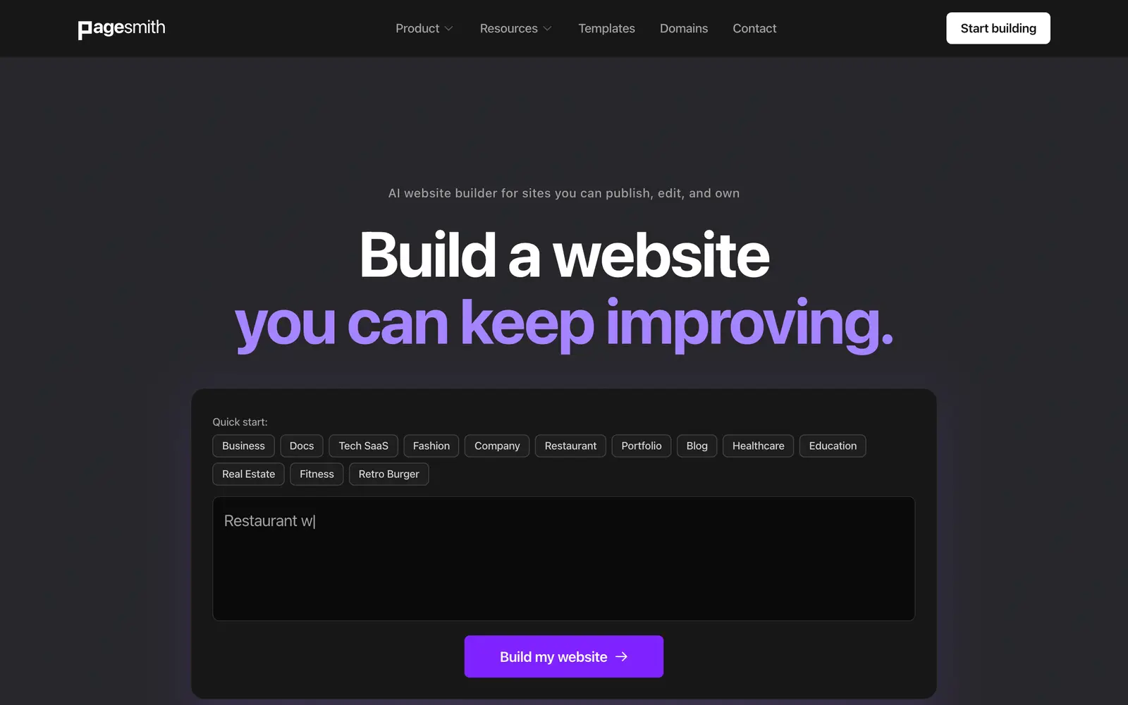 Screenshot of the Pagesmith website