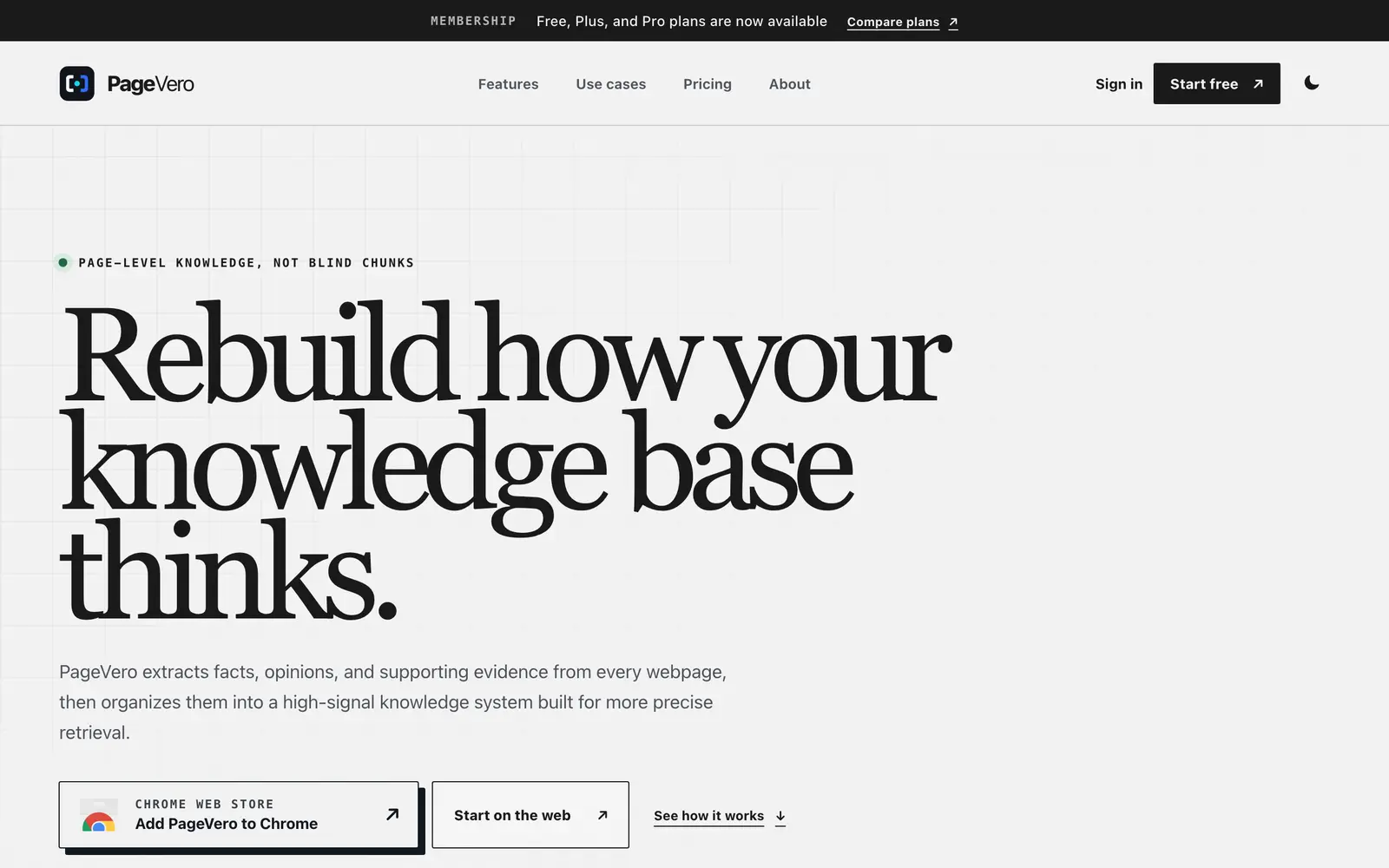 Screenshot of the PageVero website