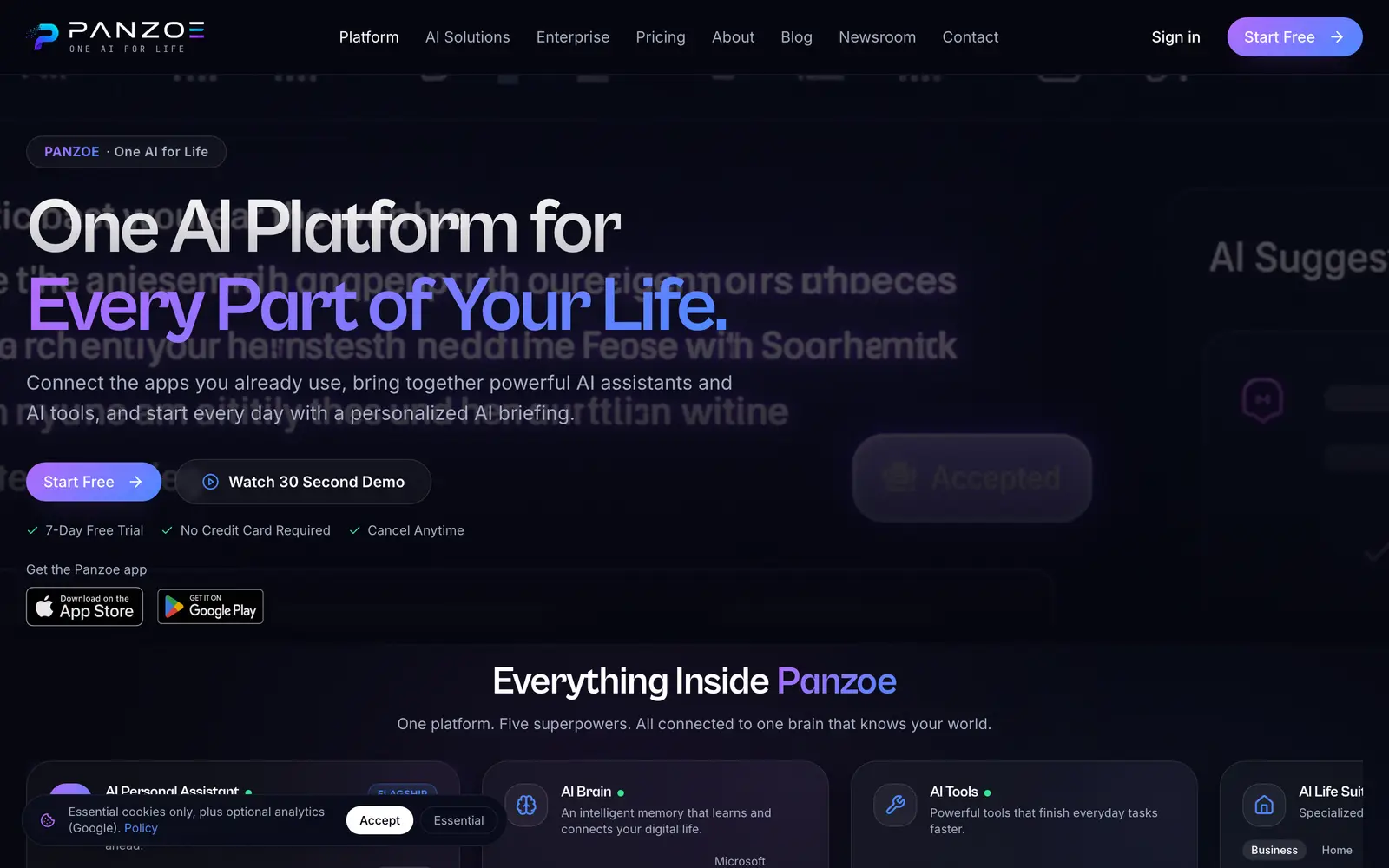 Screenshot of the Panzoe website