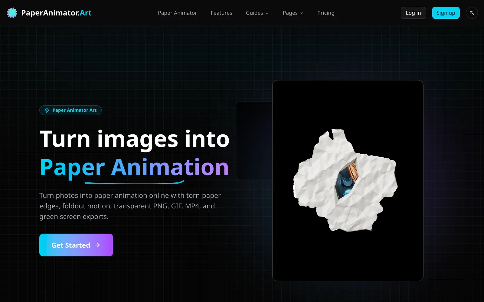 Screenshot of the Paper Animator website