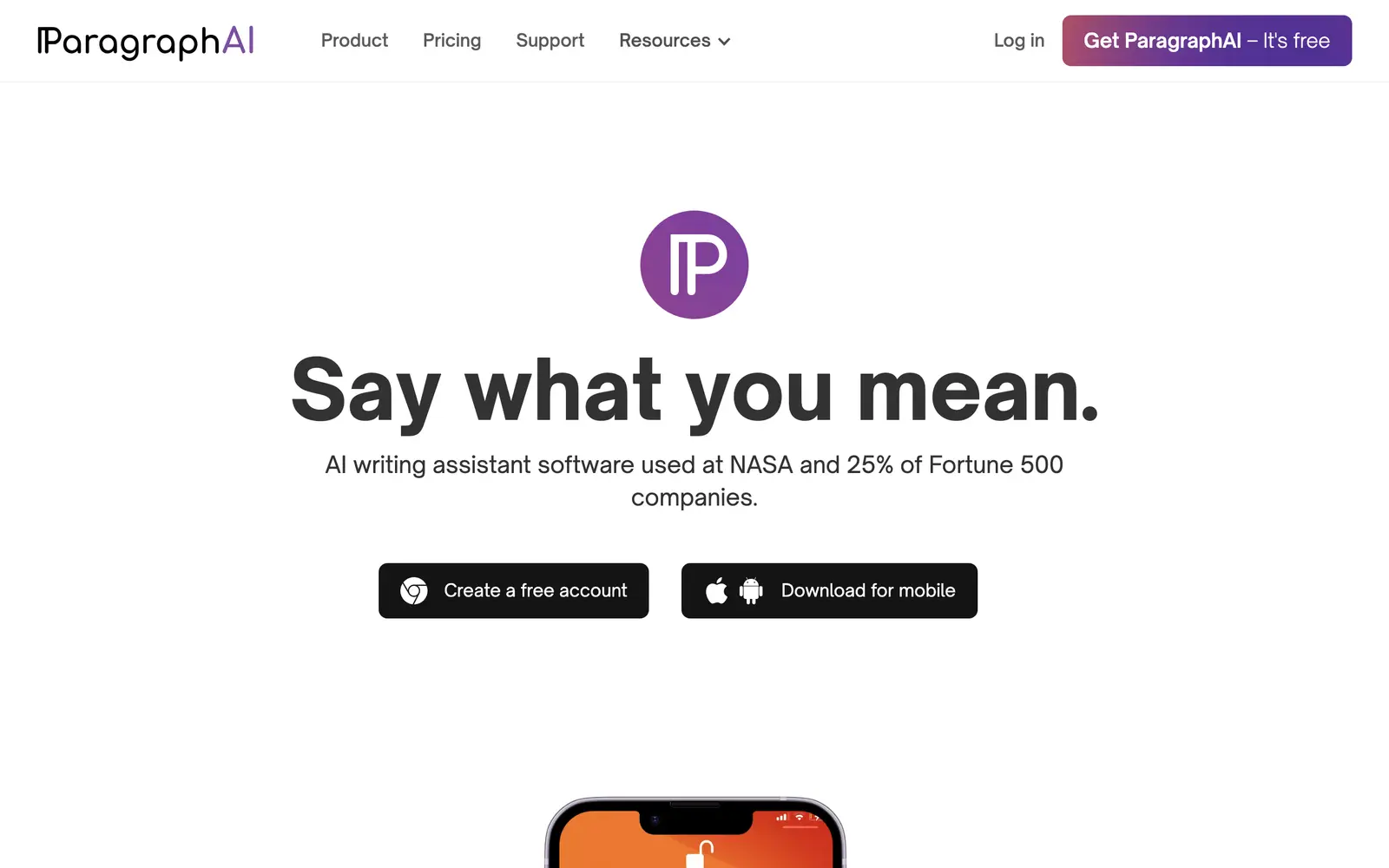 Screenshot of the ParagraphAI website