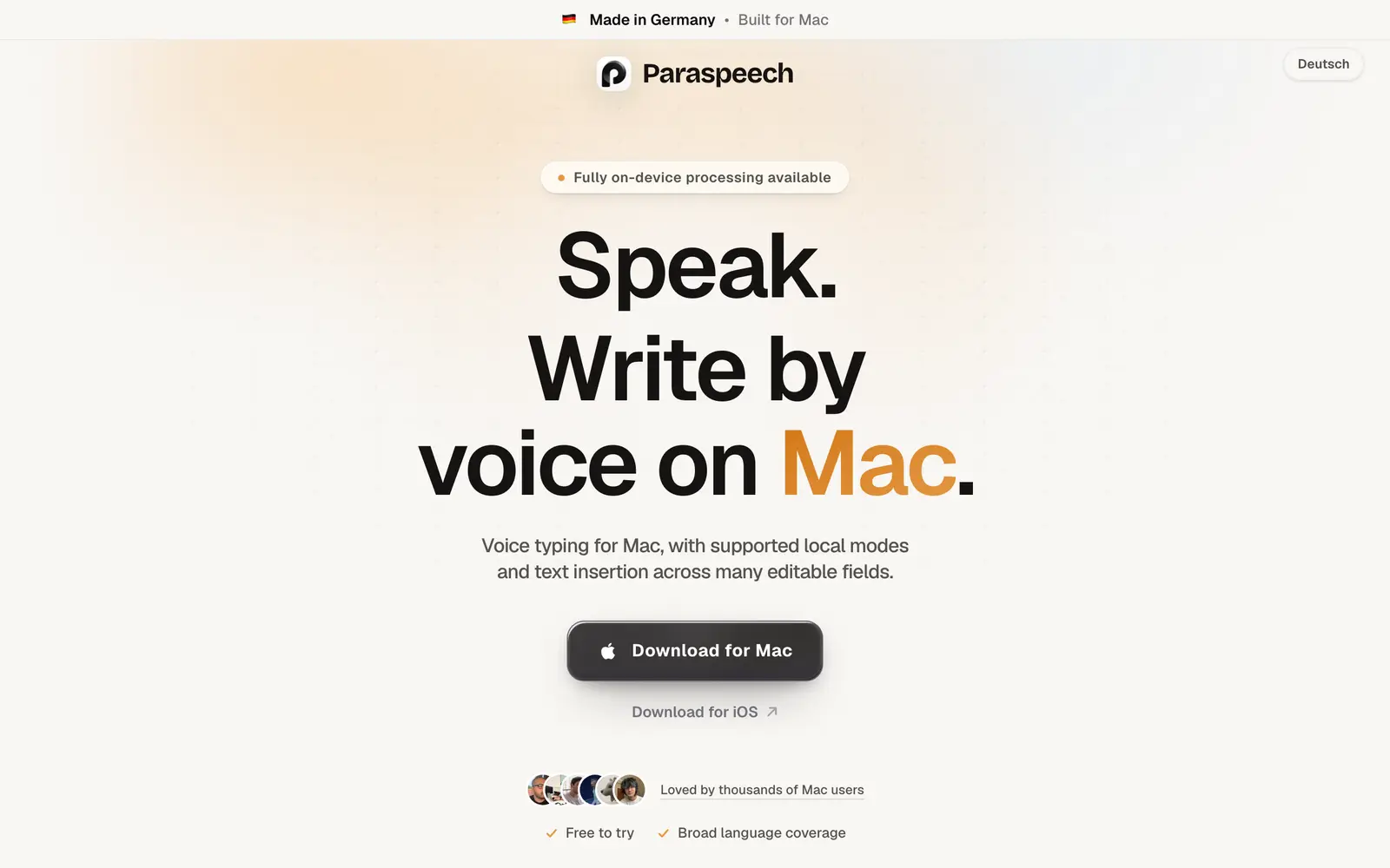Screenshot of the Paraspeech website