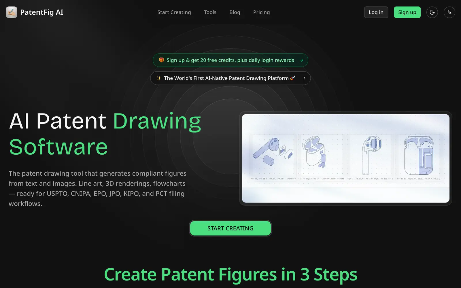 Screenshot of the PatentFig AI website