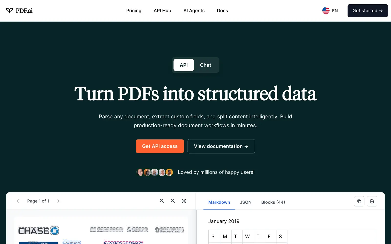 Screenshot of the PDF.ai website
