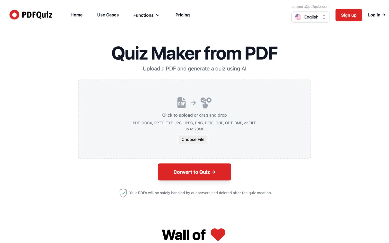 Screenshot of the PDFQuiz website
