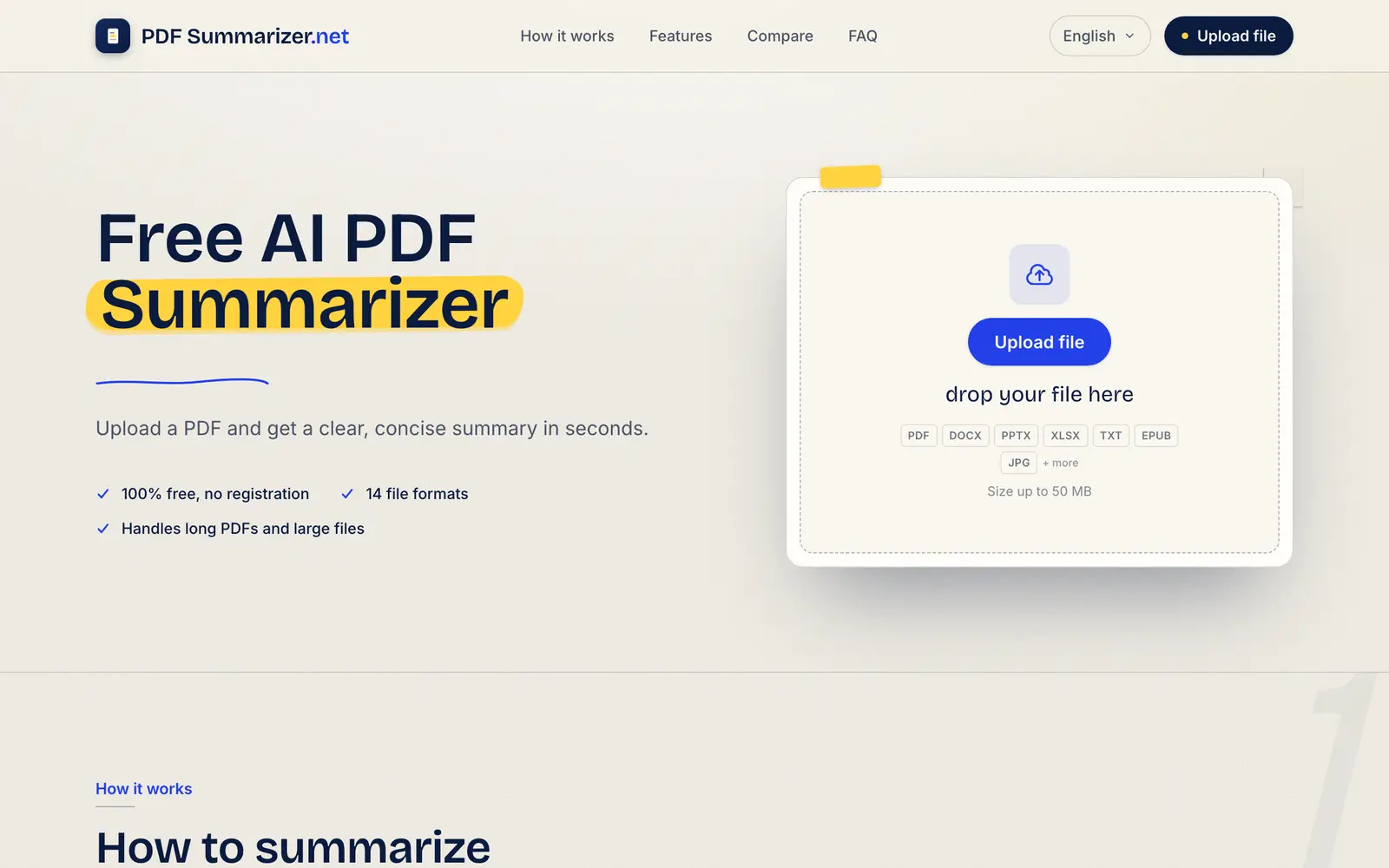Screenshot of the PDF Summarizer website