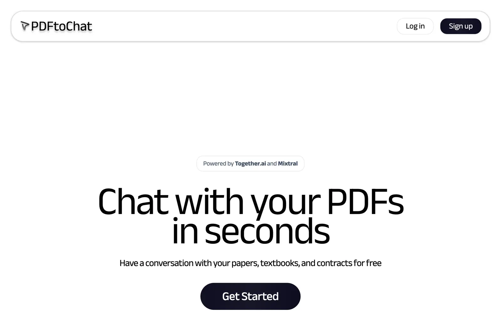 Screenshot of the PDFtoChat website