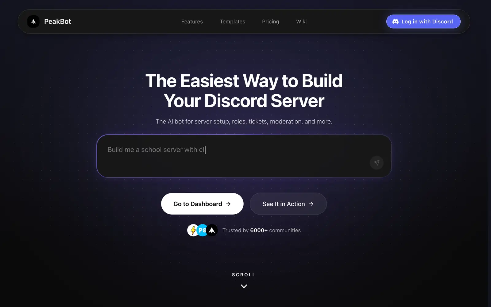 Screenshot of the PeakBot website