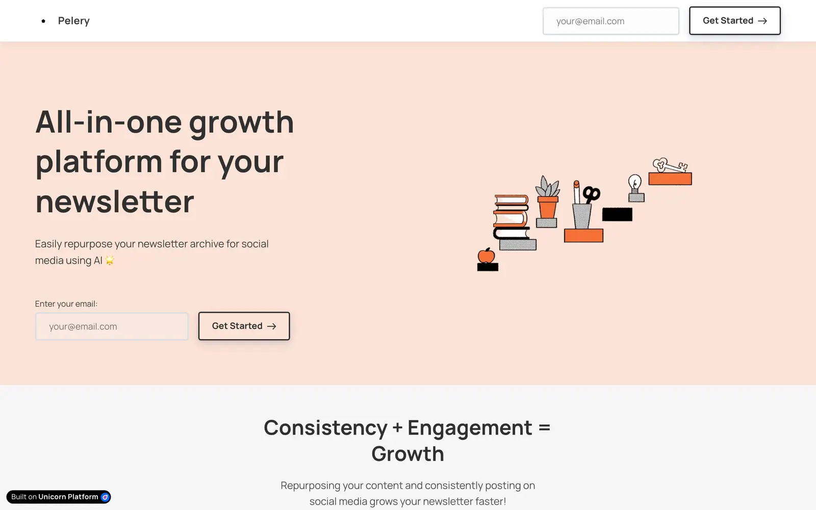 Screenshot of the Pelery website