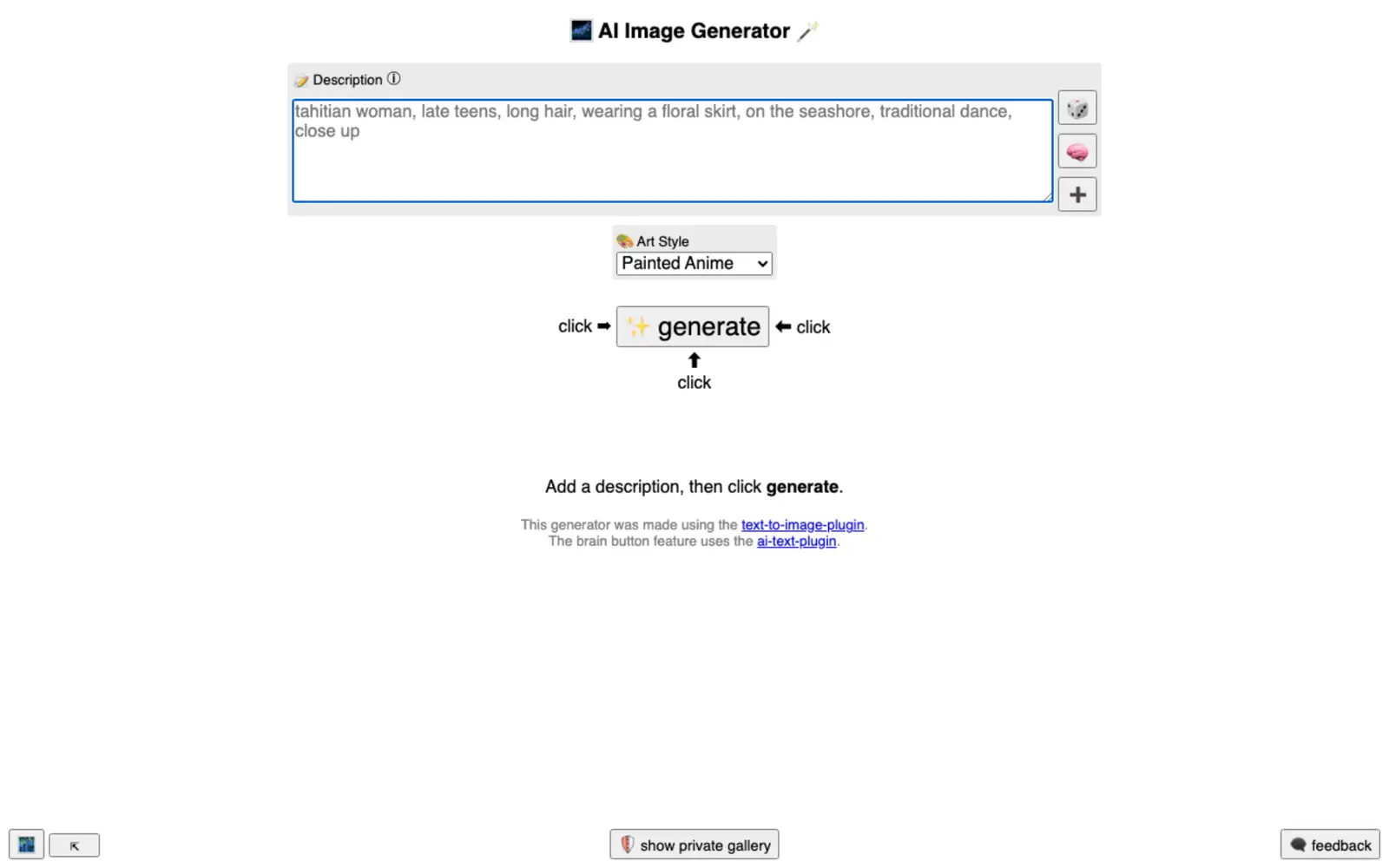 Screenshot of the Perchance website