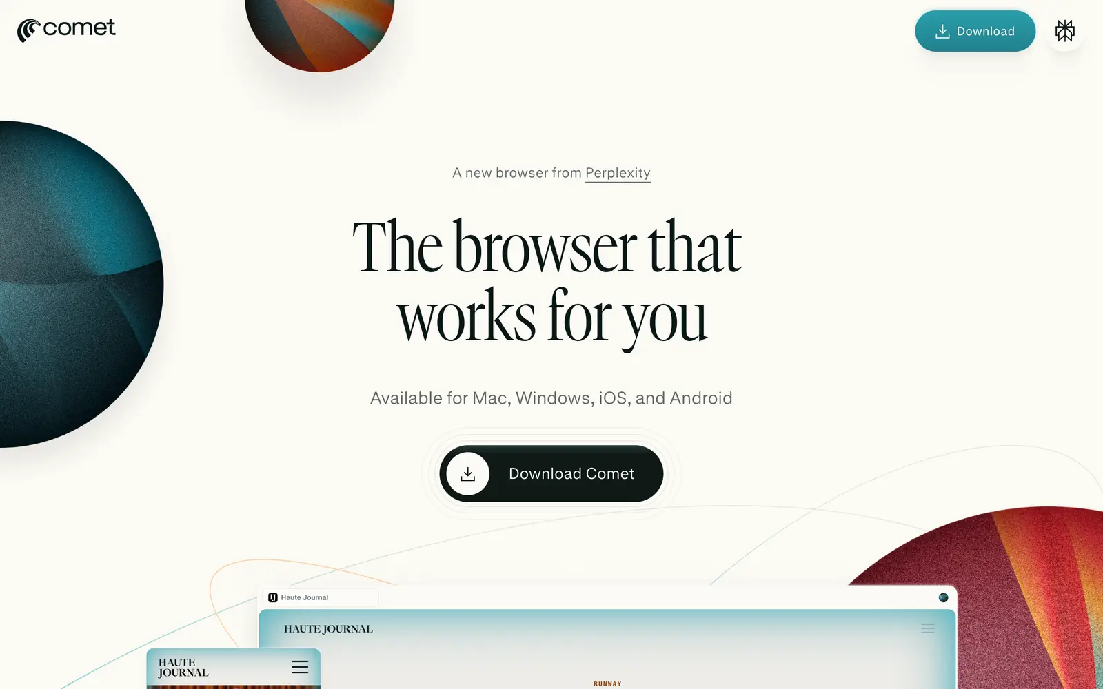 Screenshot of the Perplexity Comet website
