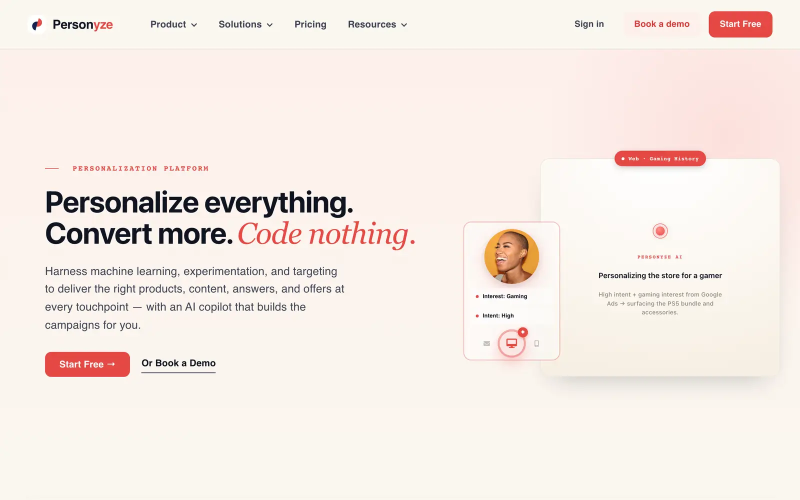 Screenshot of the Personyze website