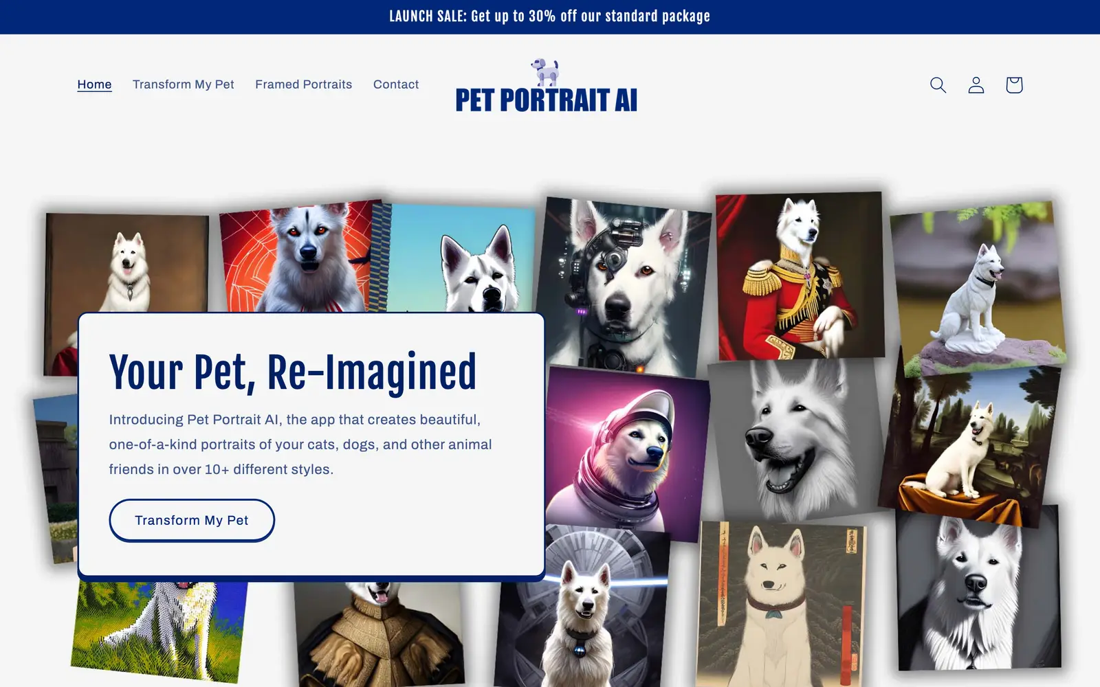Screenshot of the Pet Portrait AI website