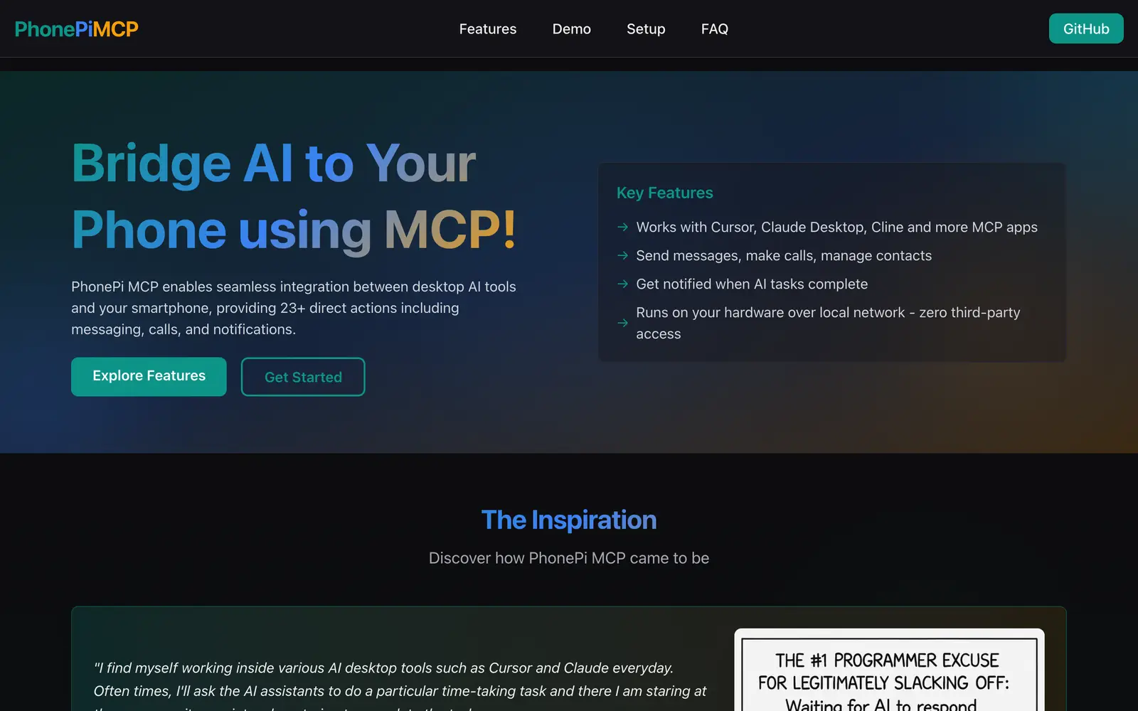 Screenshot of the PhonePi MCP website