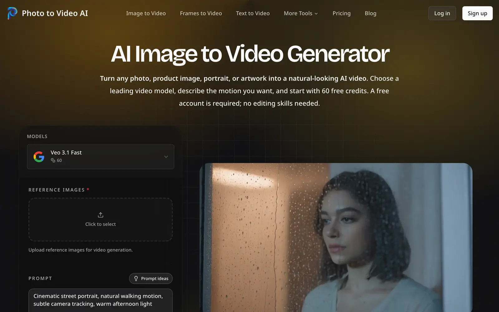 Screenshot of the Photo to Video AI website