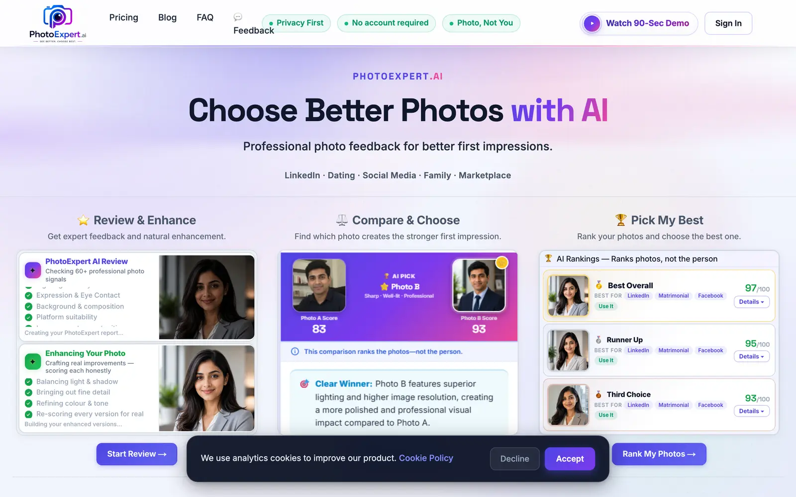 Screenshot of the PhotoExpert website