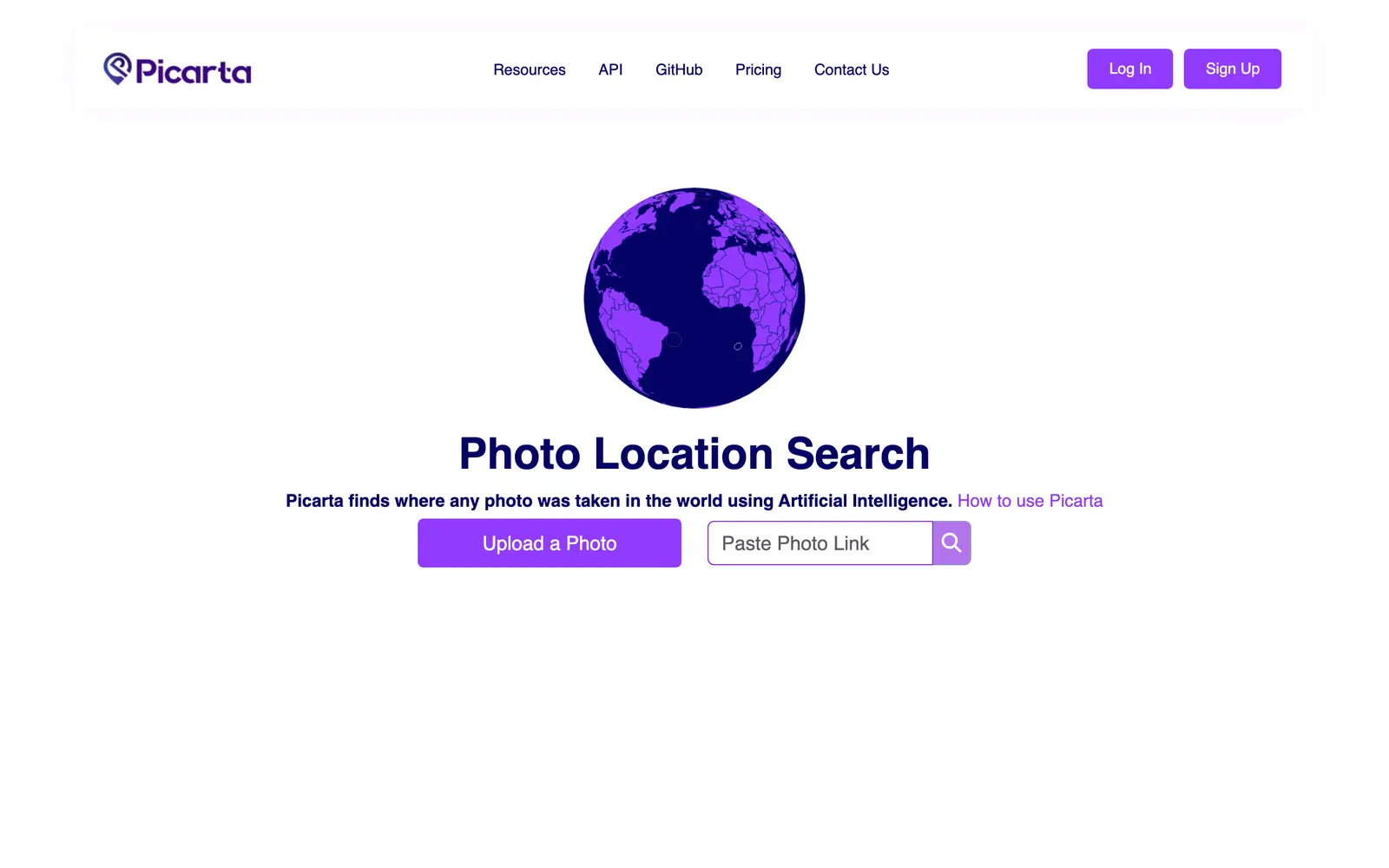 Screenshot of the Picarta website