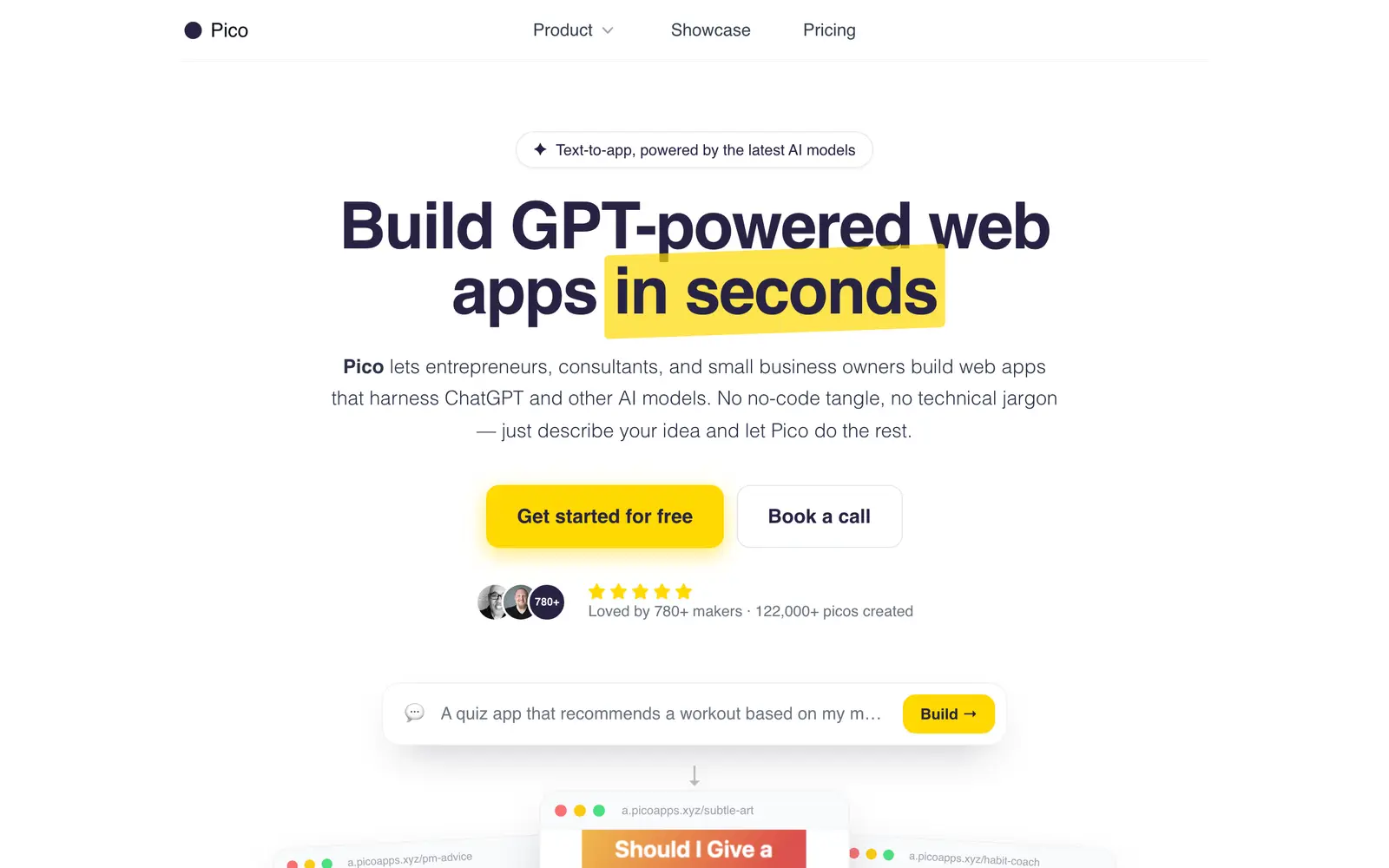 Screenshot of the Pico website