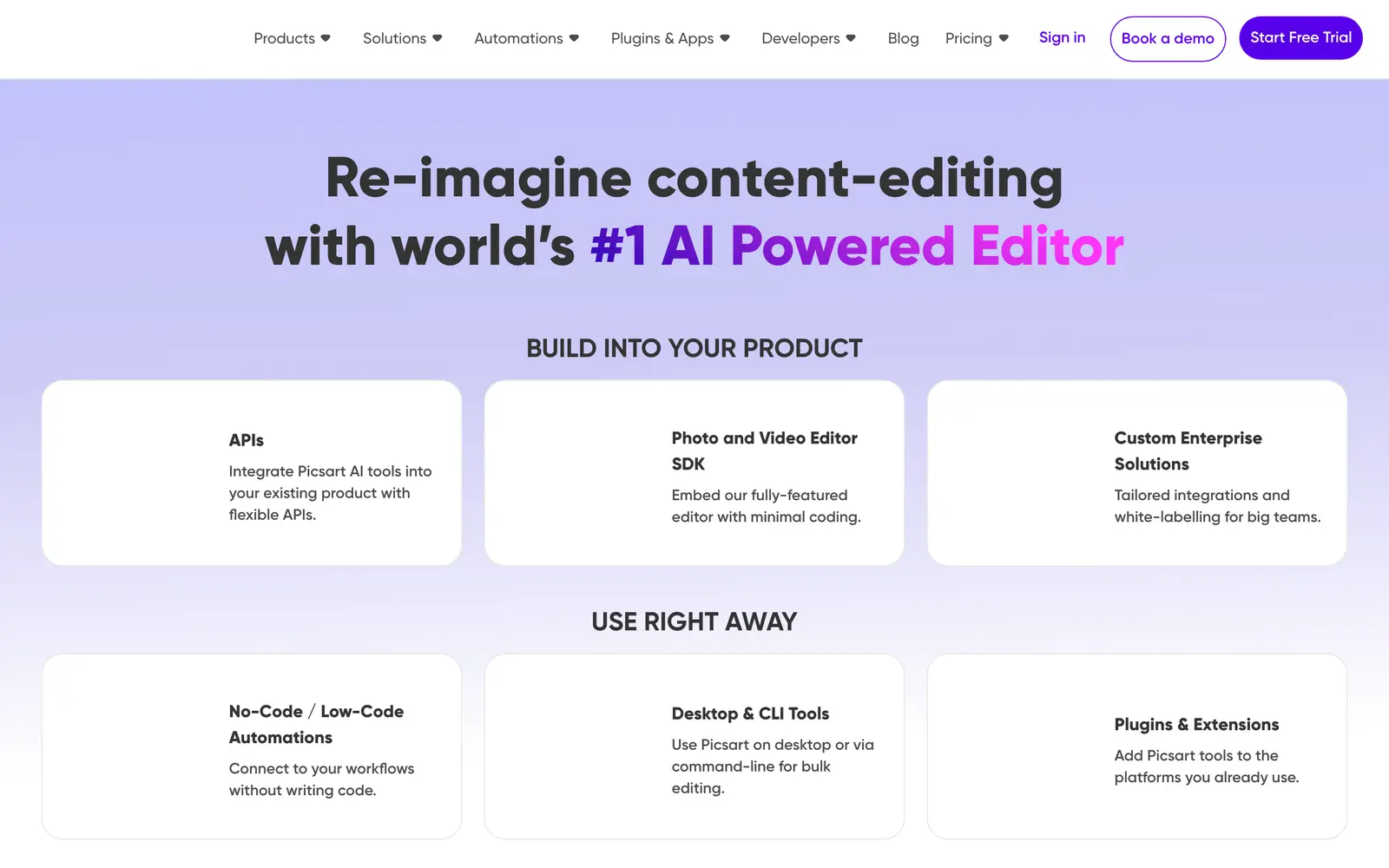 Screenshot of the Creative APIs by Picsart website