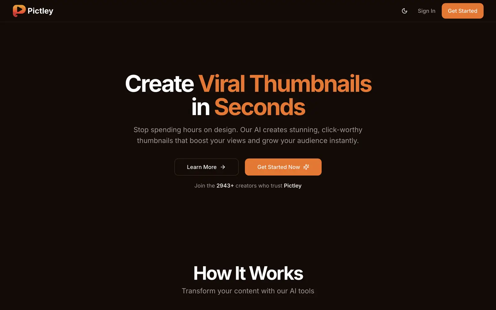 Screenshot of the Pictley website