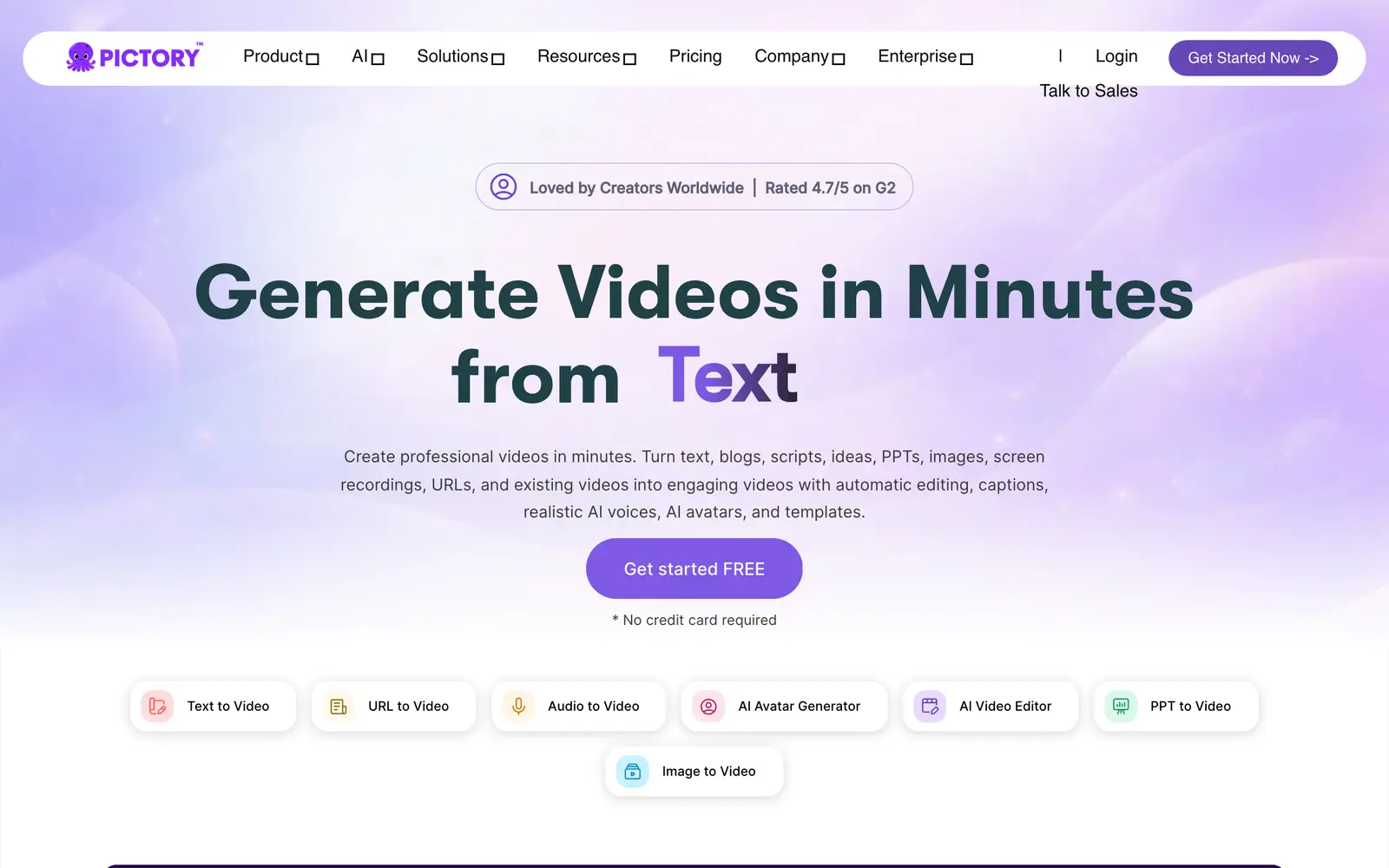 Screenshot of the Pictory website