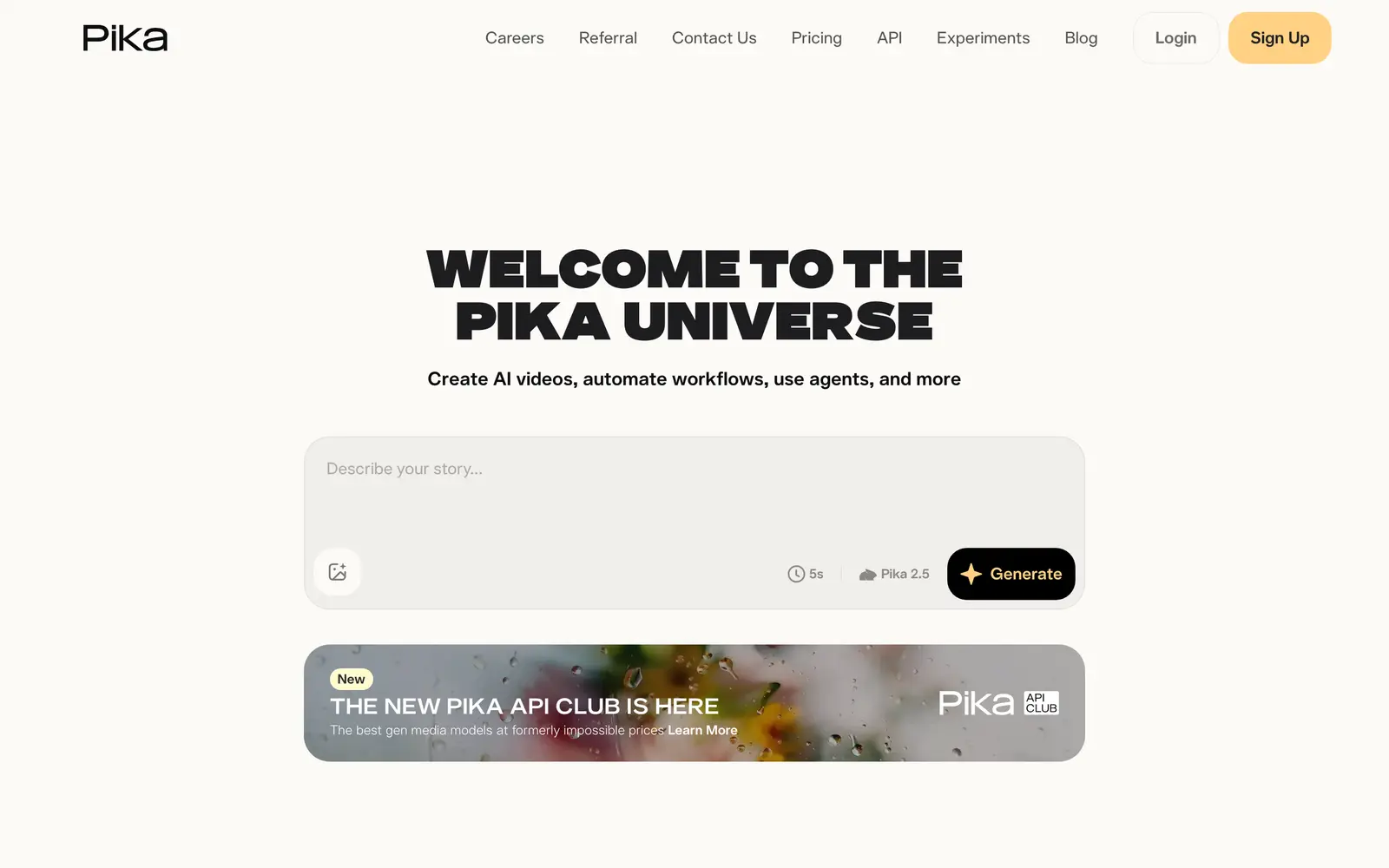 Screenshot of the Pika website