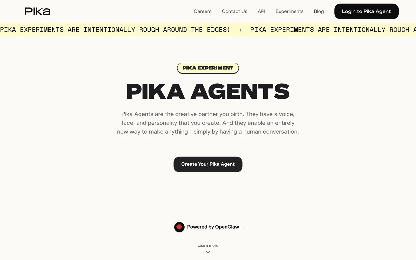 Screenshot of the Pika Agents website