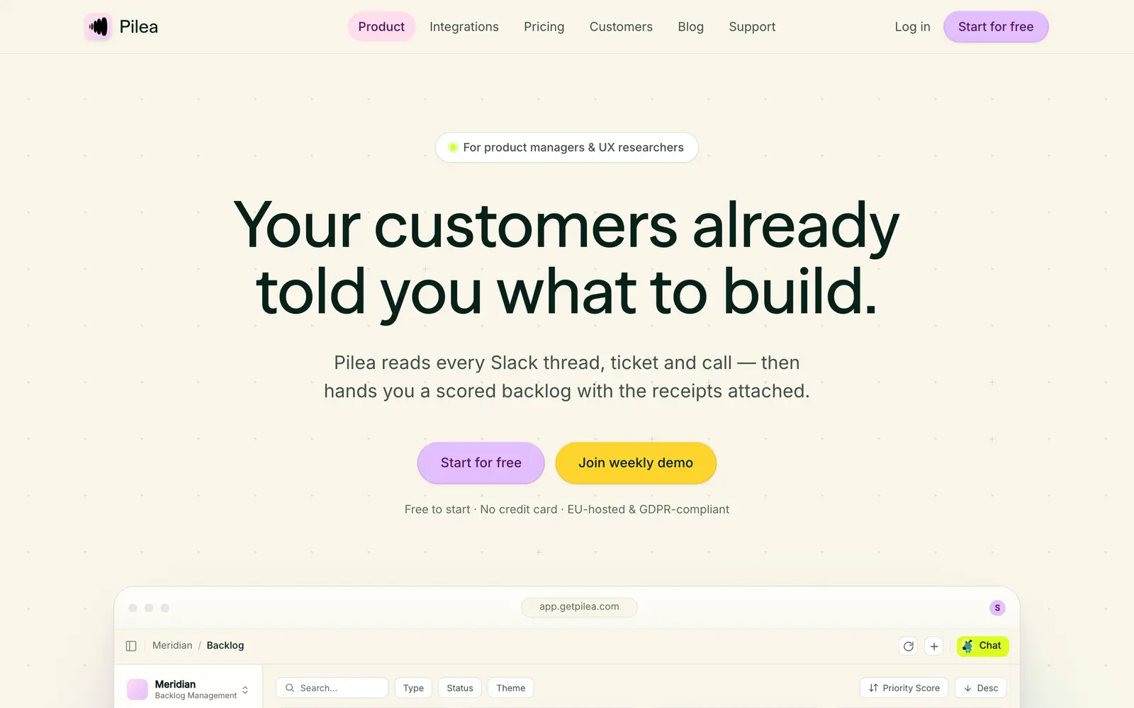 Screenshot of the Pilea website