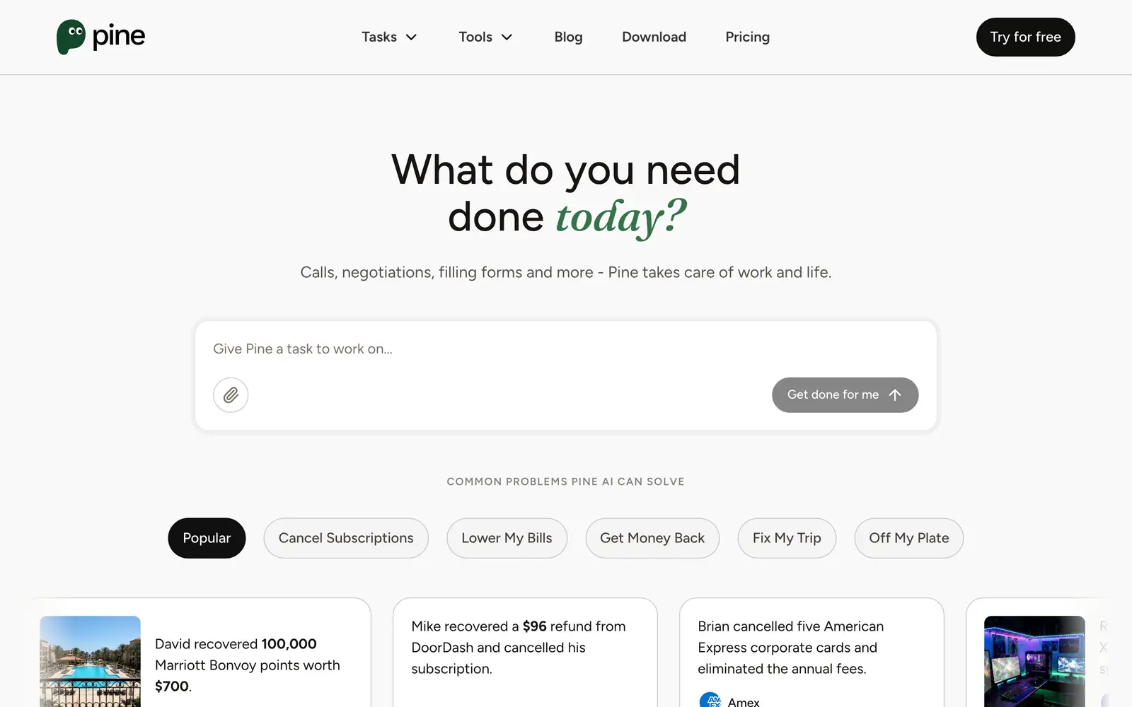 Screenshot of the Pine AI website