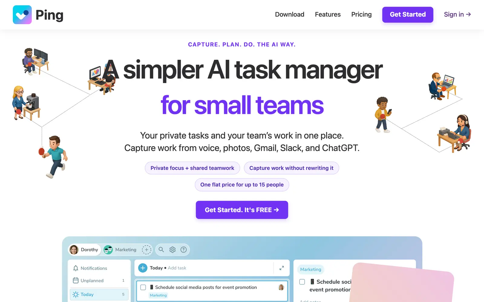 Screenshot of the Ping website
