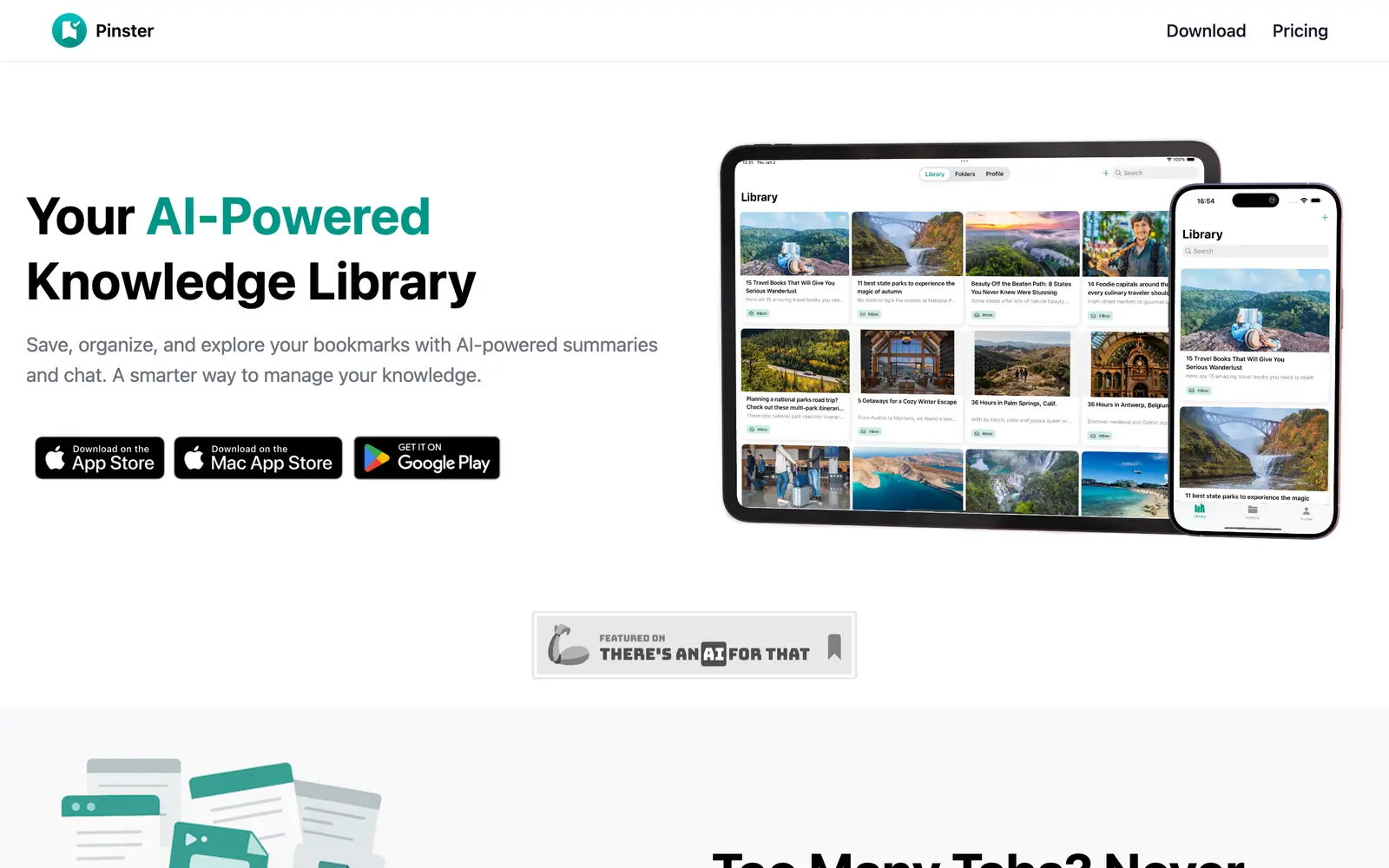 Screenshot of the Pinster AI website