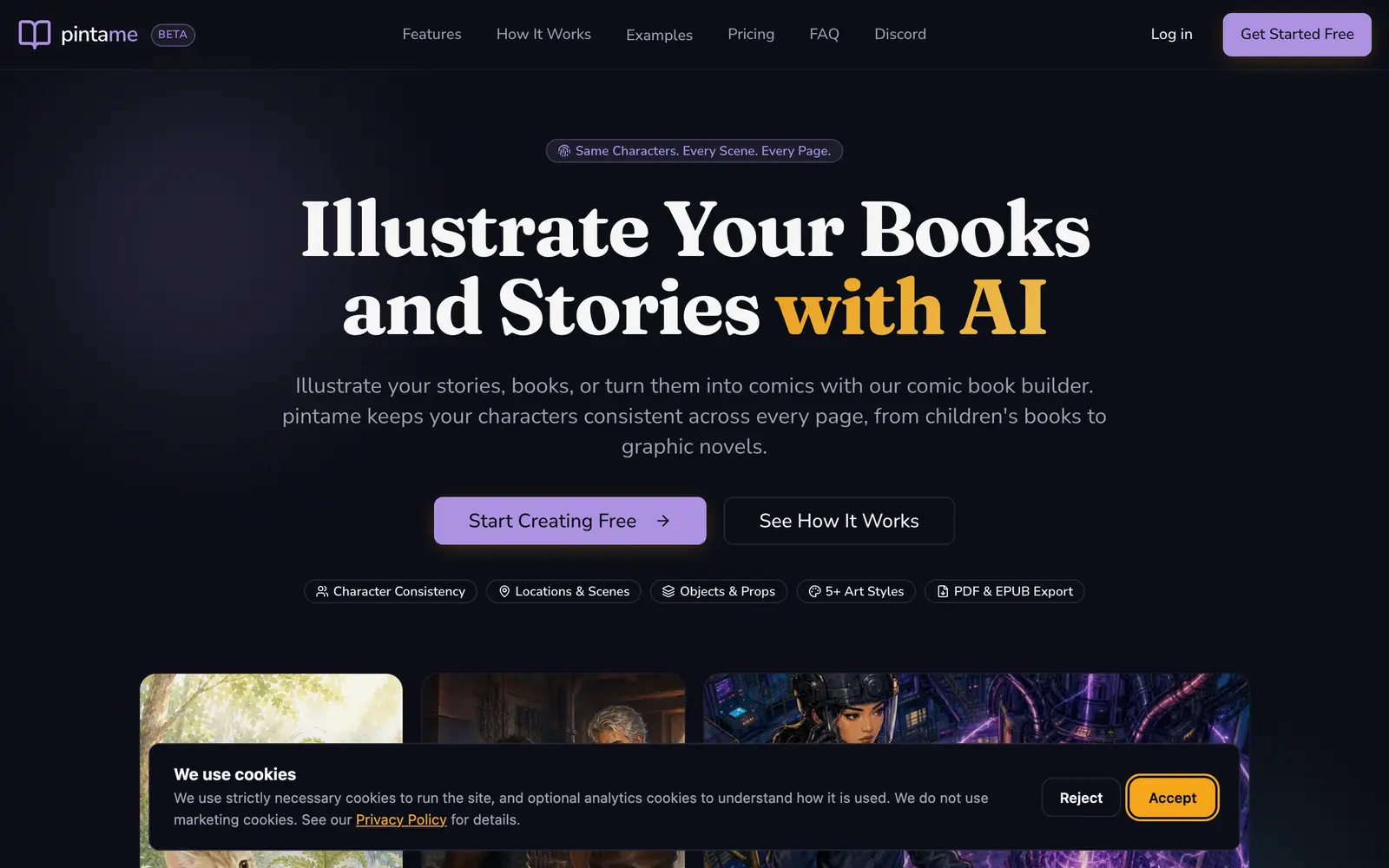 Screenshot of the pintame website