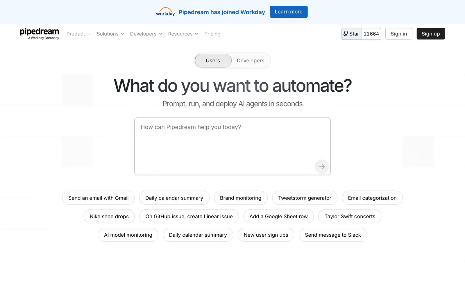 Screenshot of the Pipedream website