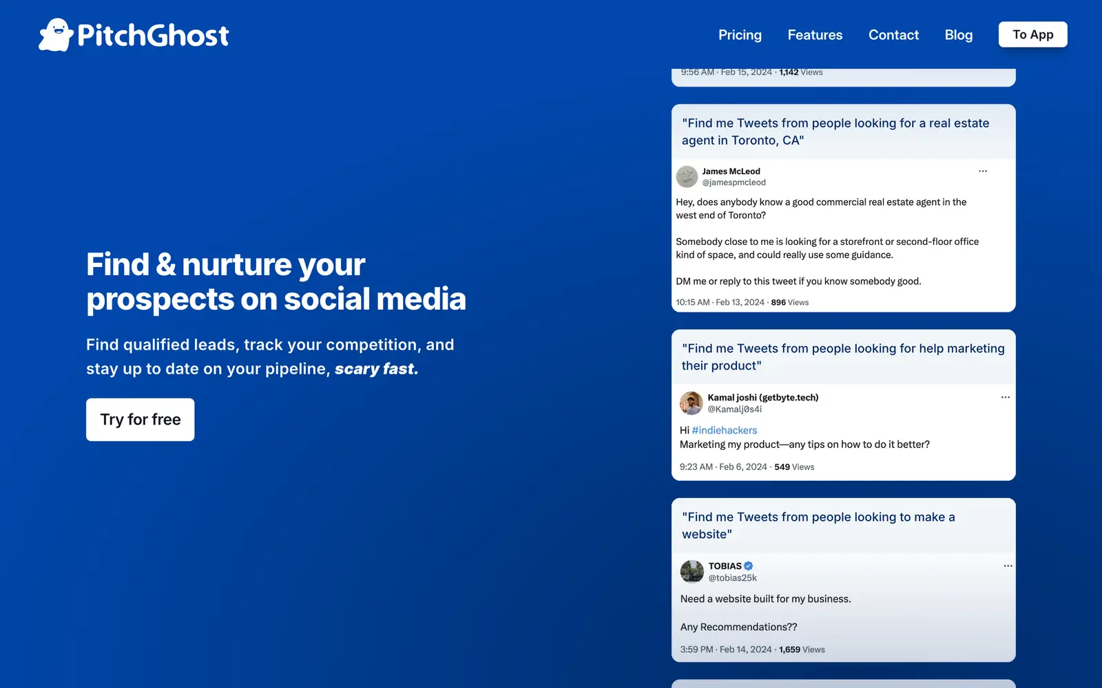 Screenshot of the PitchGhost website