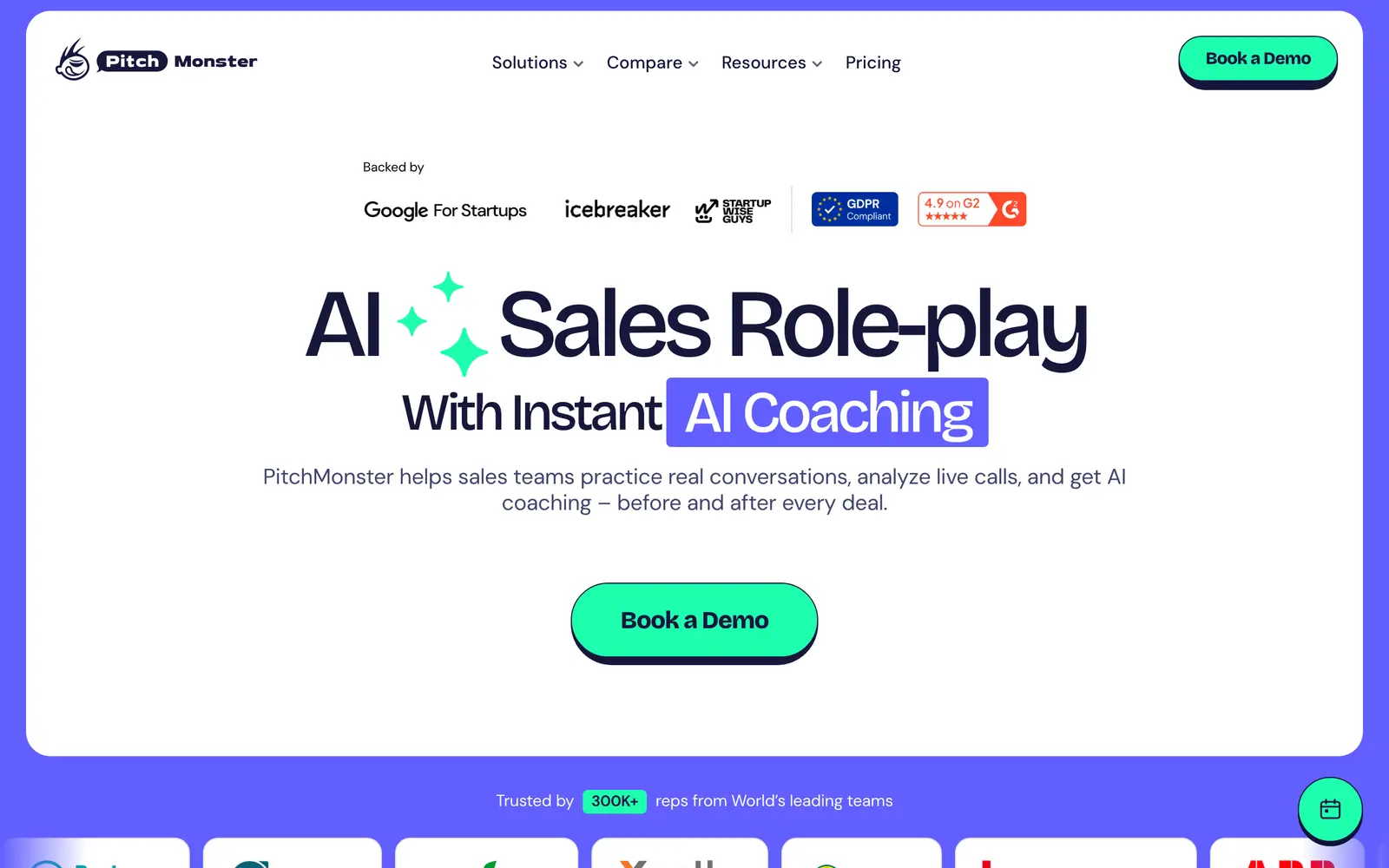 Screenshot of the PitchMonster website