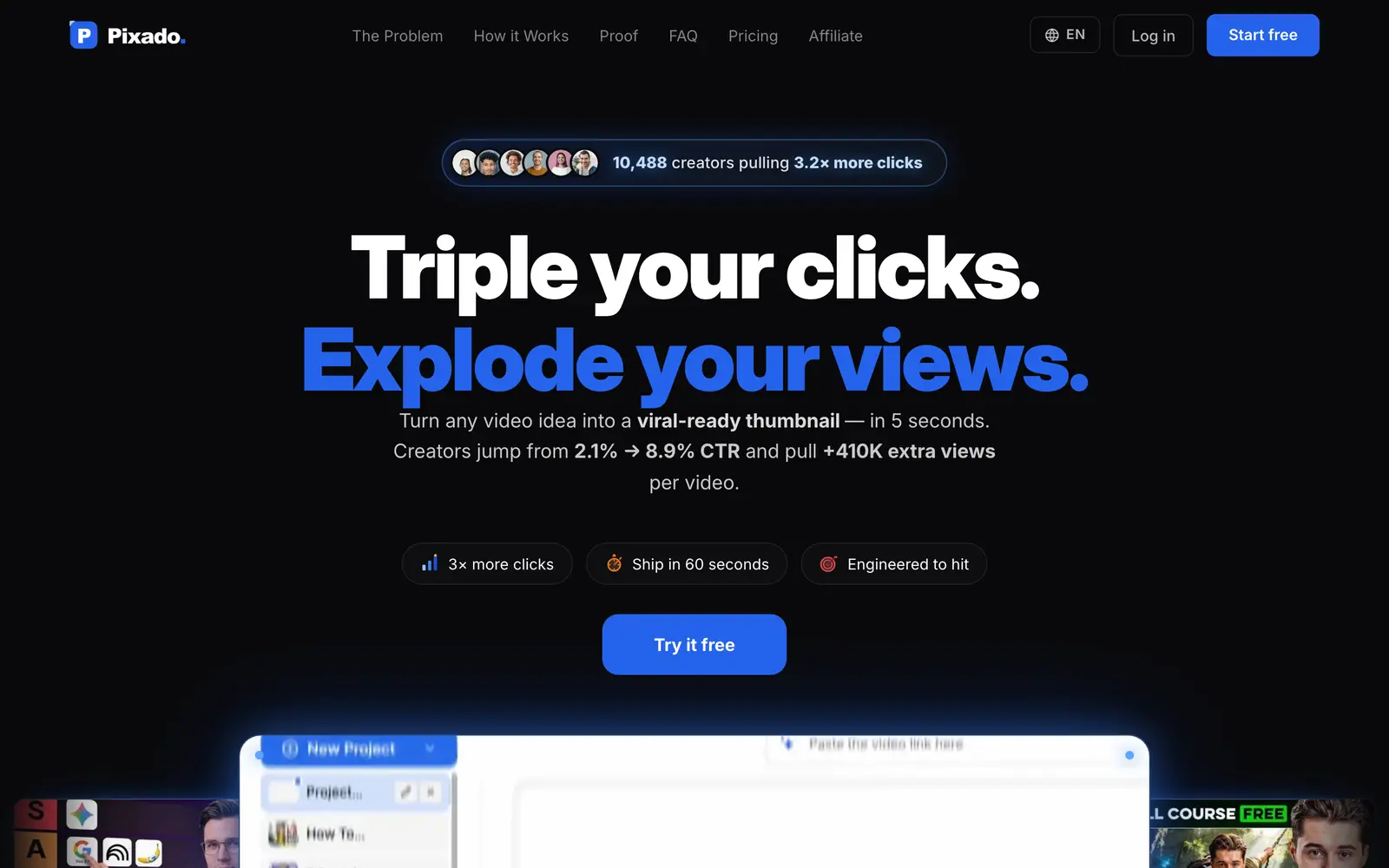 Screenshot of the Pixado website