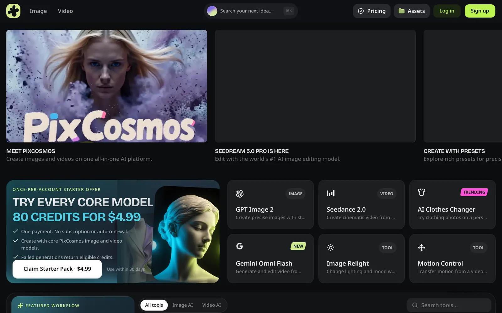Screenshot of the PixCosmos website