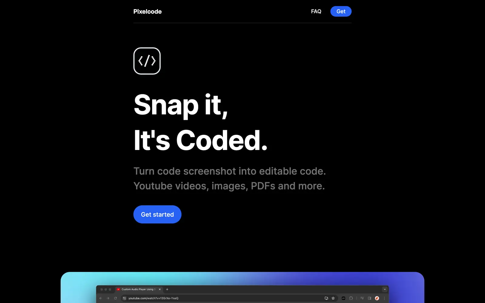 Screenshot of the Pixelcode website