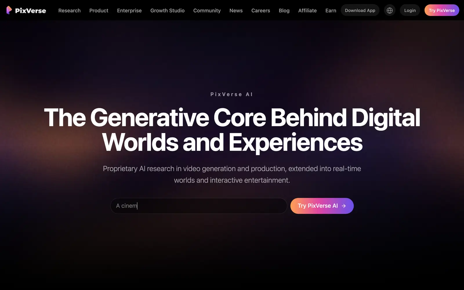 Screenshot of the PixVerse website