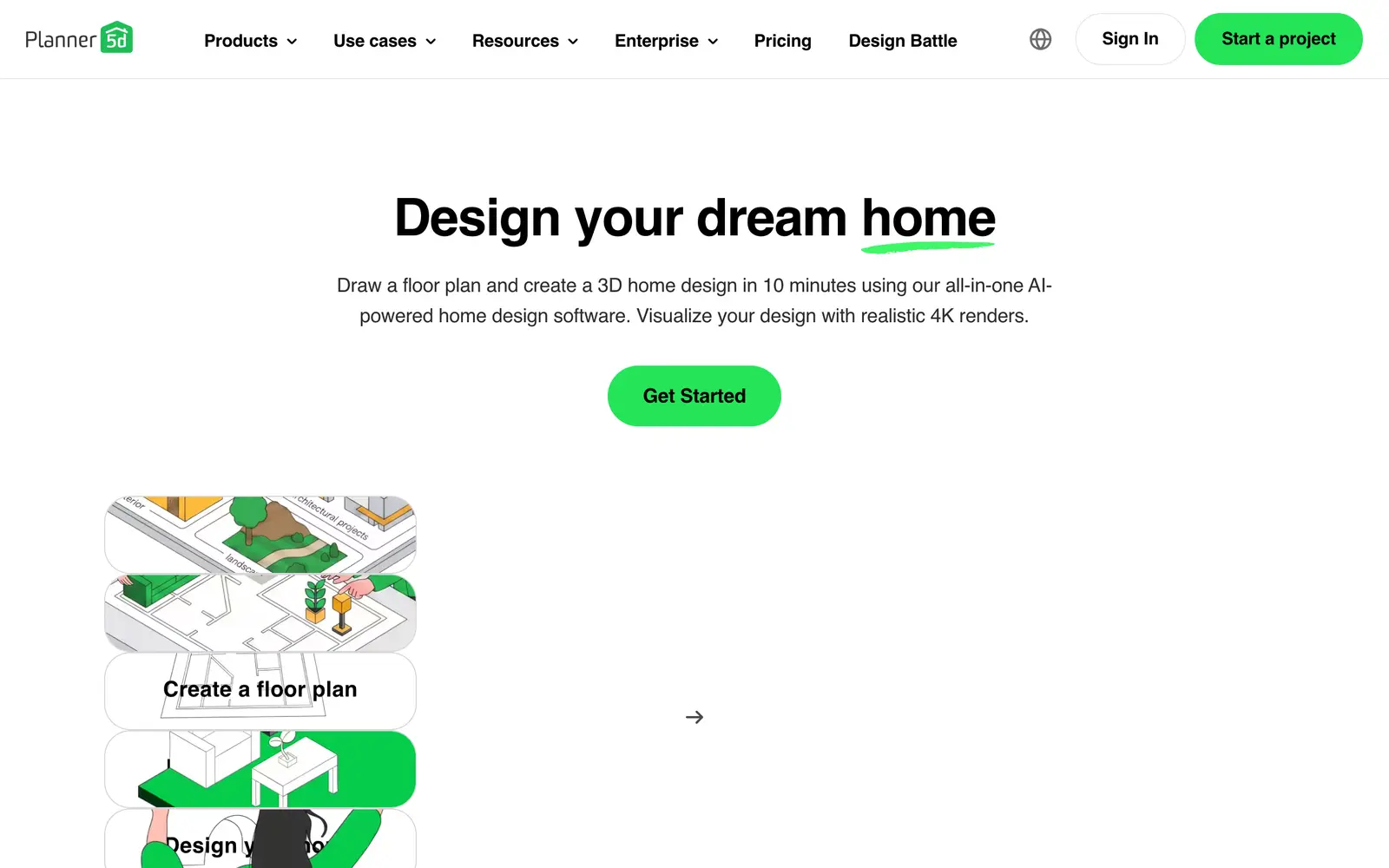 Screenshot of the Planner 5D website