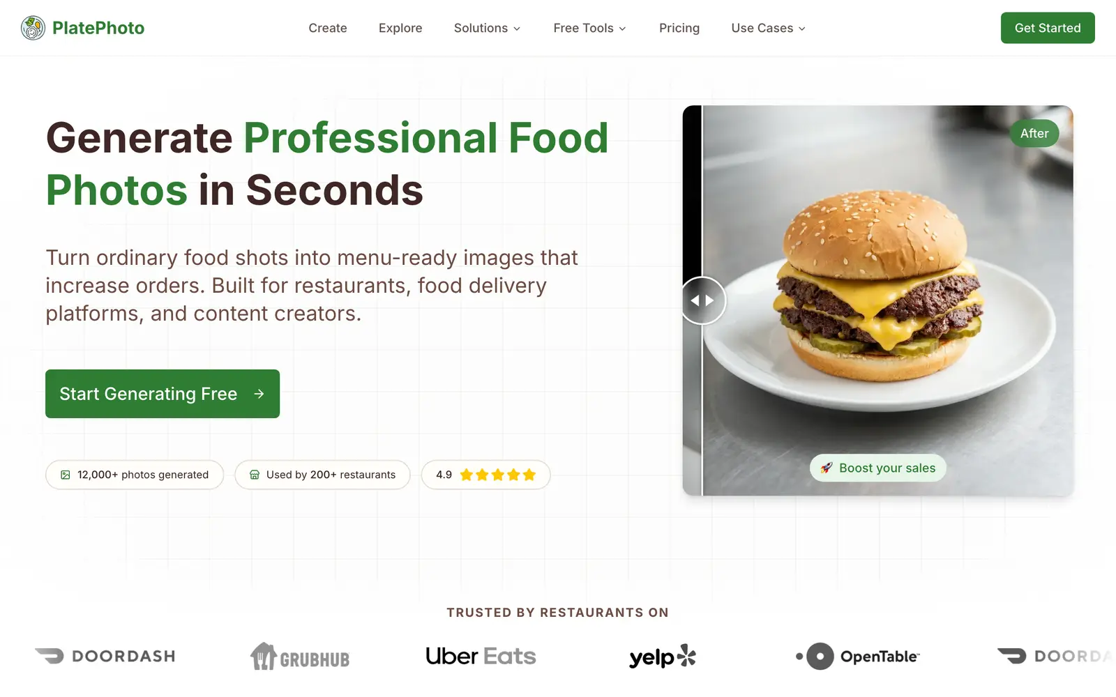 Screenshot of the PlatePhoto website
