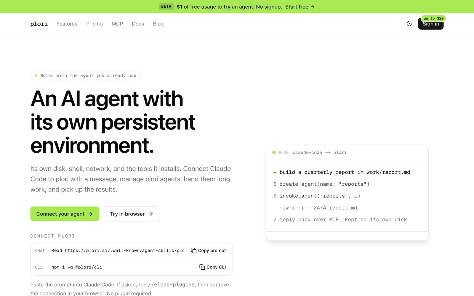 Screenshot of the plori website