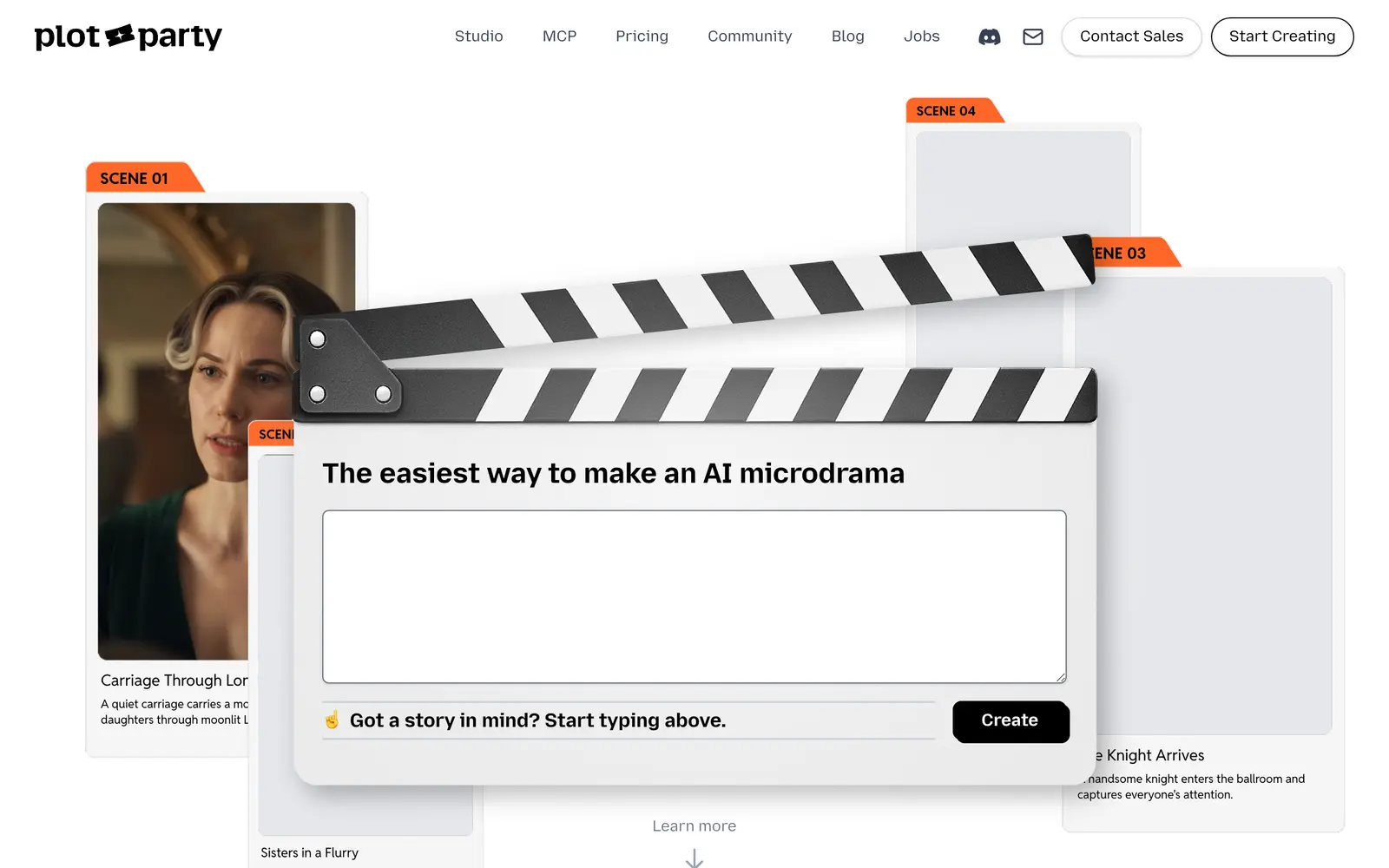 Screenshot of the Plot Party website