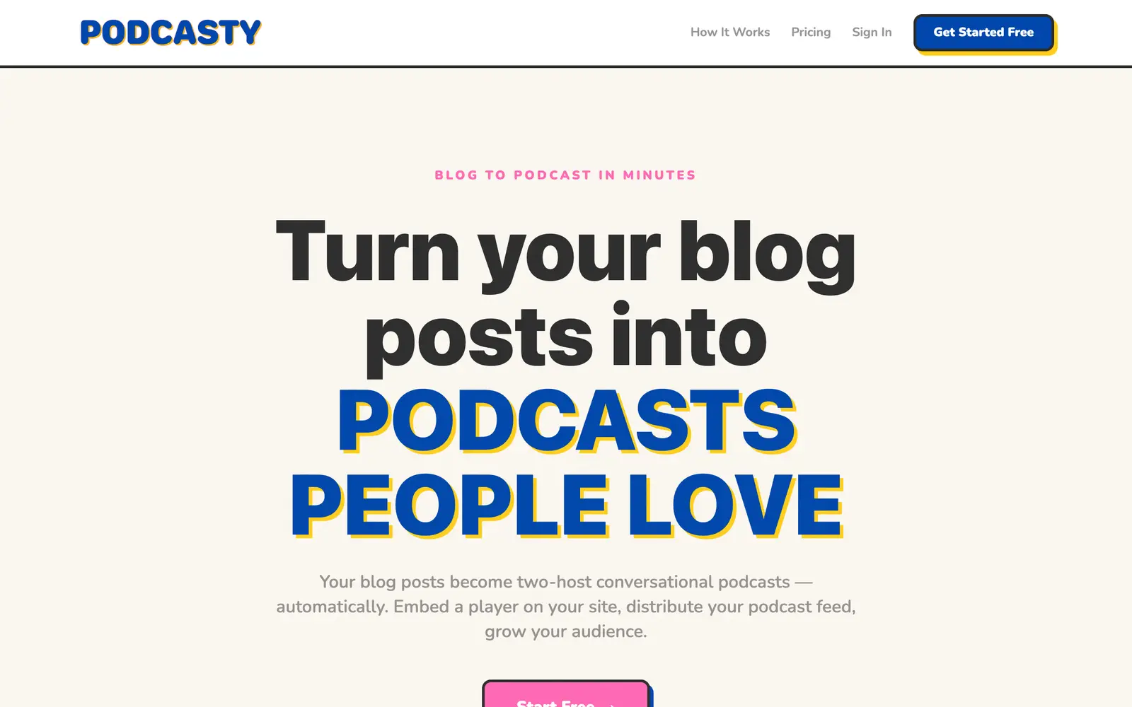 Screenshot of the Podcasty FM website