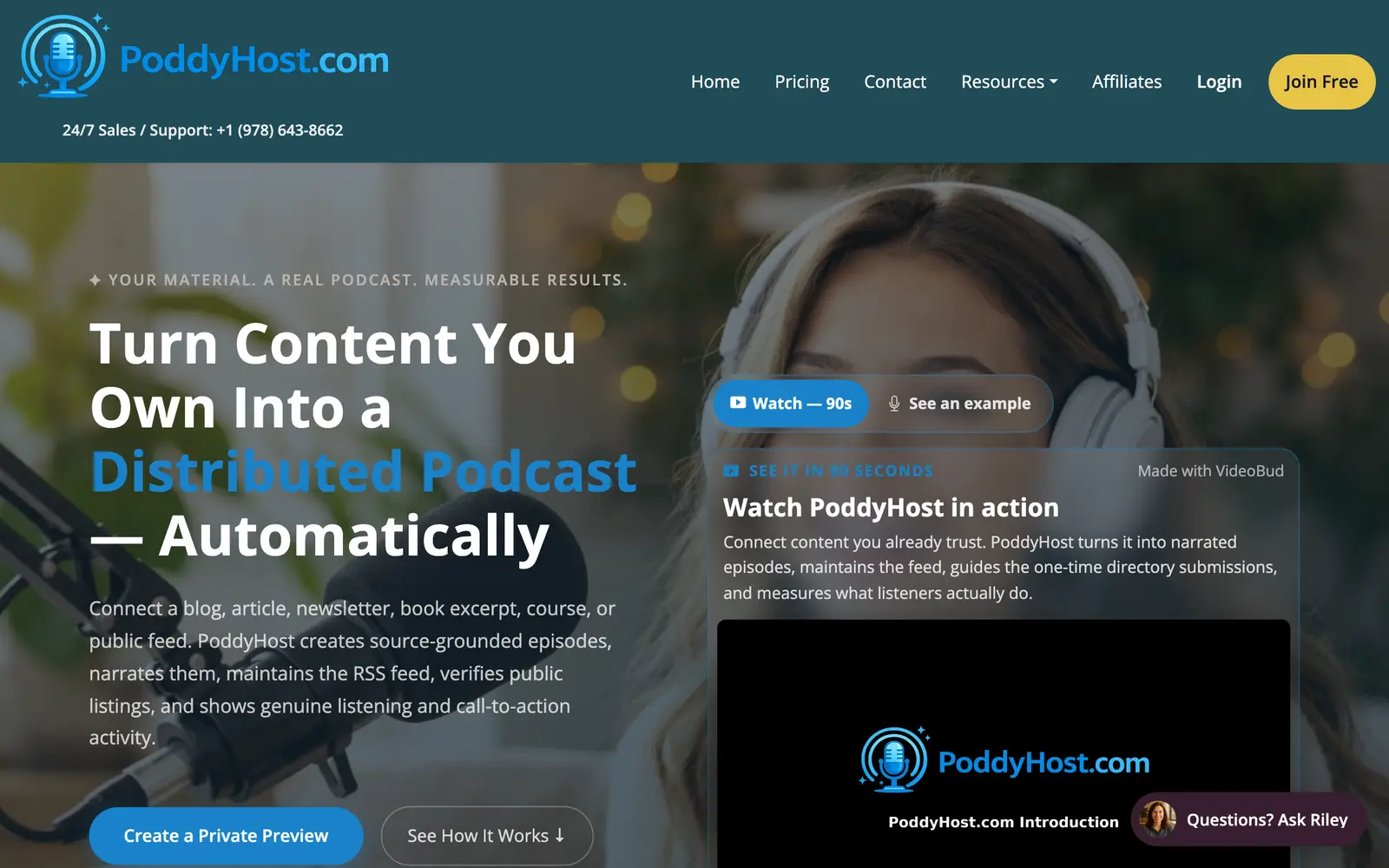 Screenshot of the PoddyHost.com website