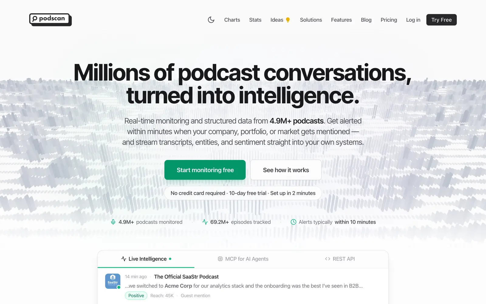 Screenshot of the Podscan website