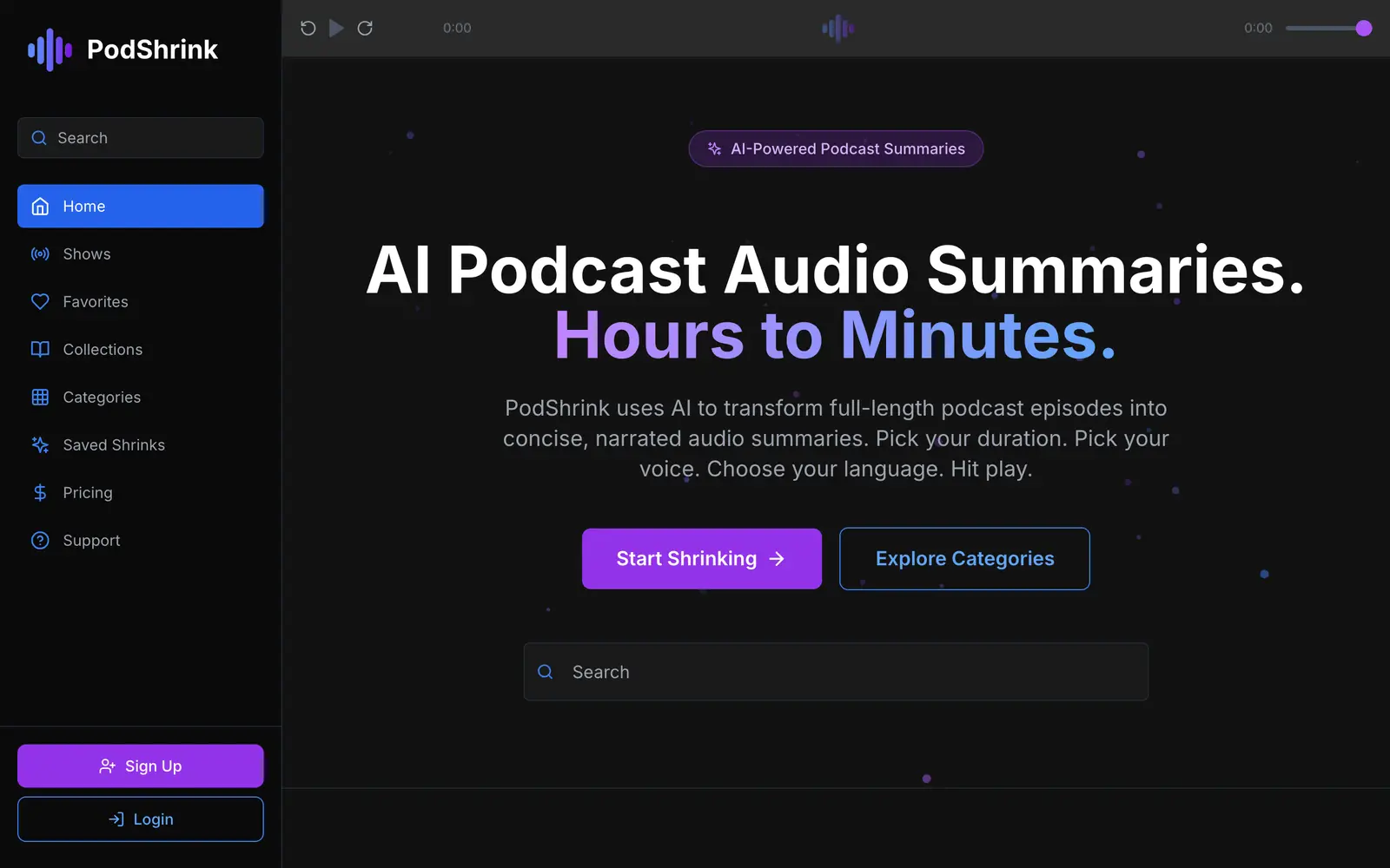 Screenshot of the PodShrink website